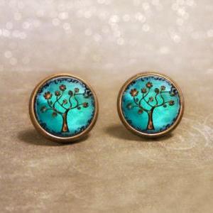 Copper Tree Earrings: Post Style. Handmade Jewelry..