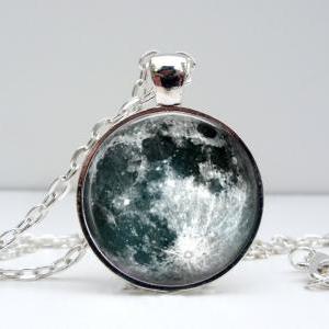 Silver Moon Necklace: Picture Pendant. Art..