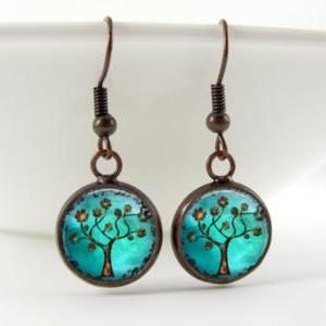 Copper Tree Earrings: Dangle Style. Handmade..