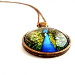 Blue Peacock Necklace: Picture Pendant. Art..