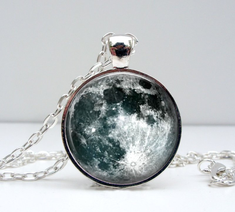 Silver Moon Necklace: Picture Pendant. Art Pendant. Handmade By Lizabettas