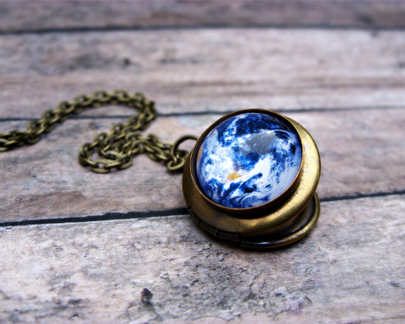 Earth Locket Necklace: Picture Pendant. Art Pendant. Handmade By Lizabettas