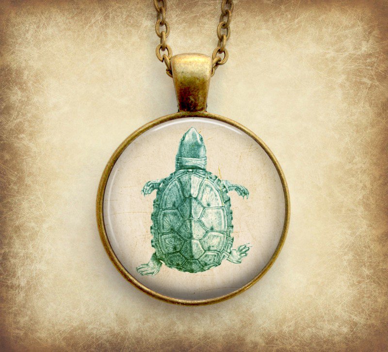 Turtle Necklace: Green Turtle Pendant. Picture Pendant. Art Pendant. Handmade By Lizabettas