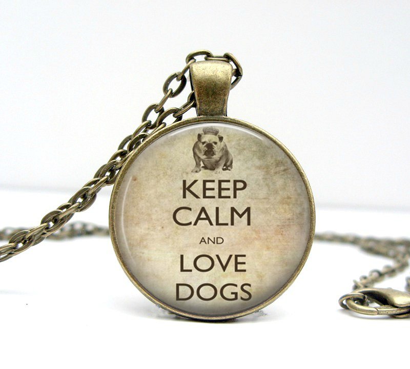 Keep Calm And Love Dogs Necklace: Keep Calm And Carry On Jewelry. Picture Pendant. Art Pendant. Handmade By Lizabettas